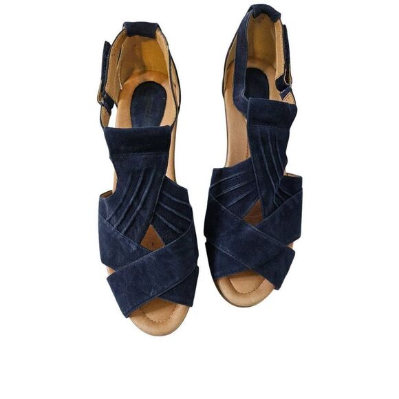 Earth womens blue suede wedge open toe sandals. Size 12. - Picture 2 of 5